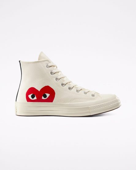 Tenis Converse x Comme des Garçons PLAY Chuck 70 Cano Alto Masculino Branco Vermelhas | PT R00458T